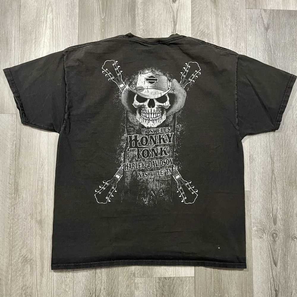 Vintage Y2K Harley Davidson Nashville Tennessee Guitar Flame Skull Sz XL Tshirt - Picture 5 of 10